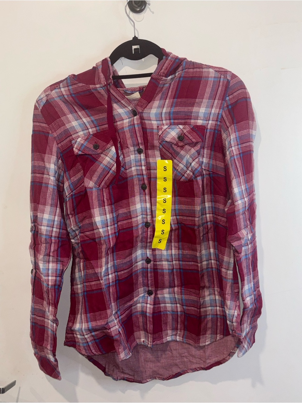 Boston Traders Men's Red Plaid Hooded Button-Down Shirt